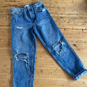 Zara Women’s Classic Mom Fit High Rise Ripped Jeans Ankle Length Blue Sz 4